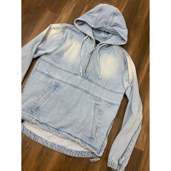 VTG Women i5 Apparel 1/2 zip denim jean cotton pullover hoodie, L - Picture 2 of 4